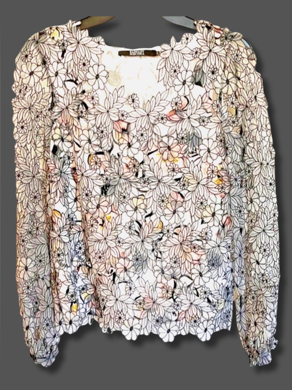 Badgley Mischka Floral Embroidered Lace Blouse Size 0 Sheer Romantic